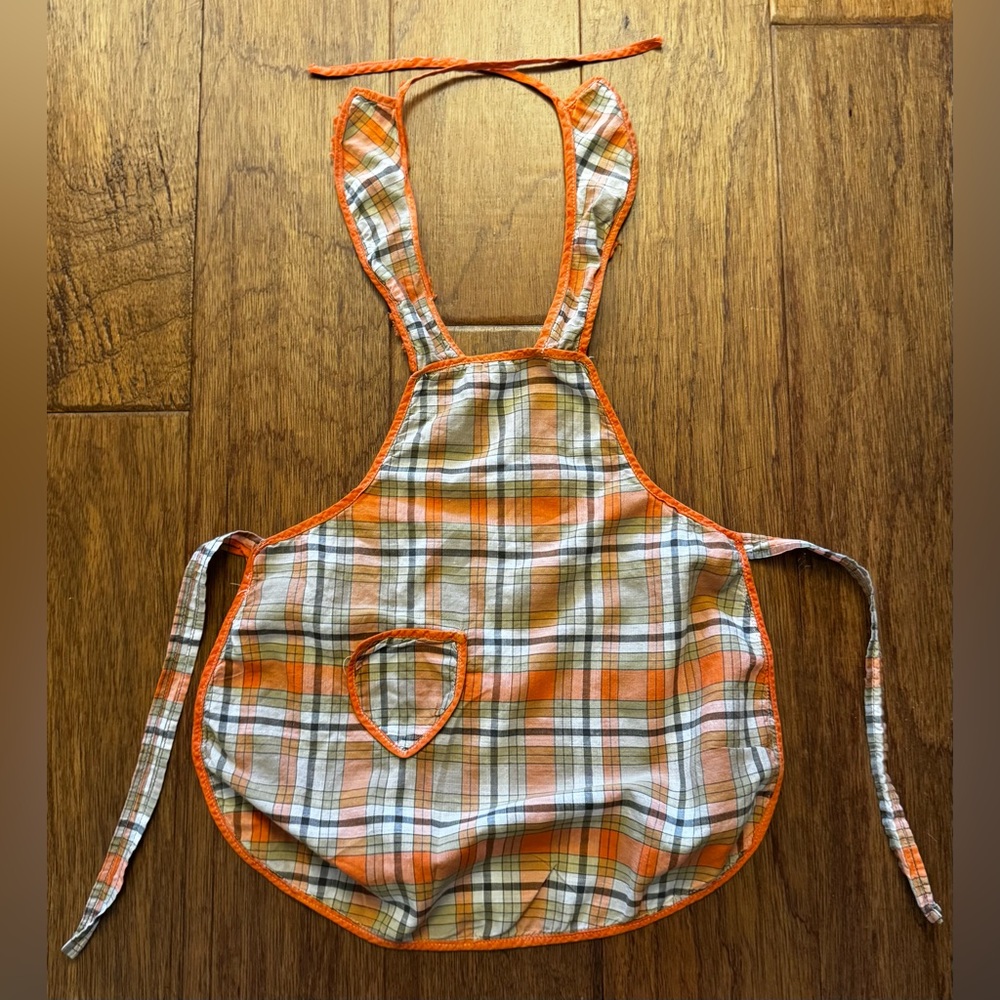 Vintage Child’s Handmade Orange And Tan Apron